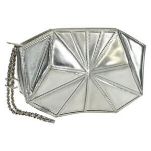 Chanel Clutch Bag Leather Silver CC